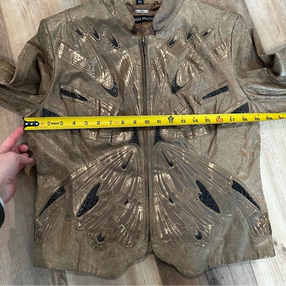 Pamela McCoy Leather Gold Butterfly Fall Jacket M - Picture 7 of 12